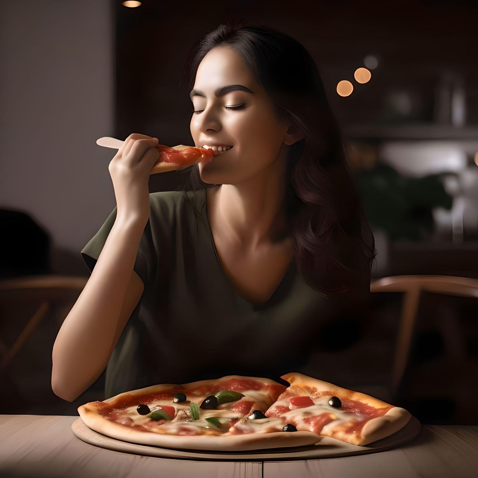 mujer comiendo pizza